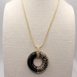 Camrose & Kross Jackie Kennedy JBK Parisian Circle Black Enamel Crystal Necklace
